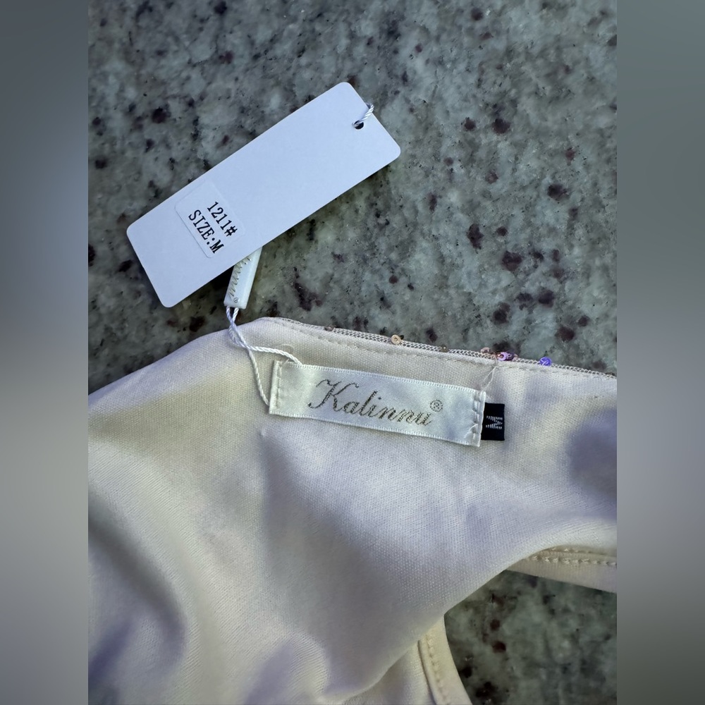 Kalinnu Champagne Sequins Mermaid Evening Gown dress Size Medium New with tags - Picture 12 of 14